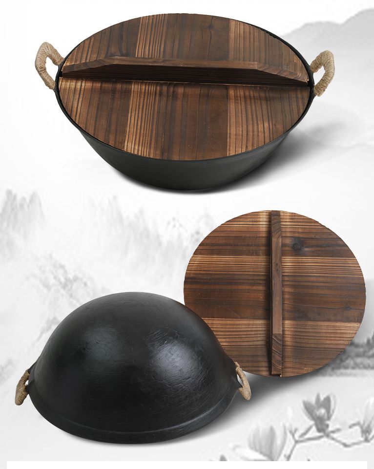 锅炒锅无涂层炒菜锅炒菜锅手工老式加厚生铁锅 双耳龟纹锅30cm【图片