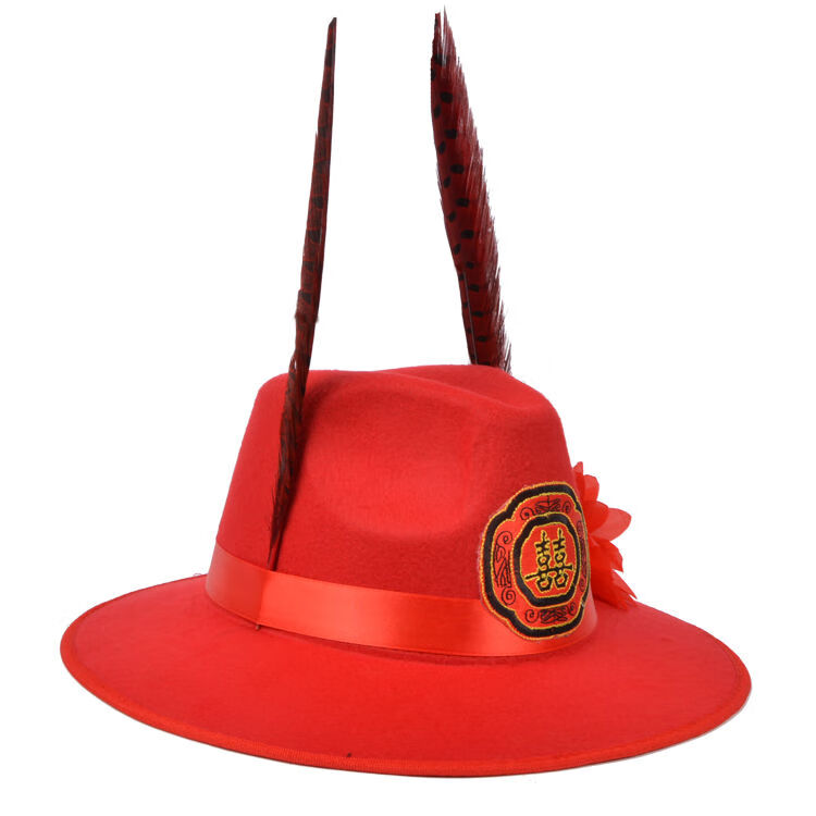 卡若登新品古装新郎官帽子红双喜男士礼帽结婚帽子新郎帽少爷帽影视