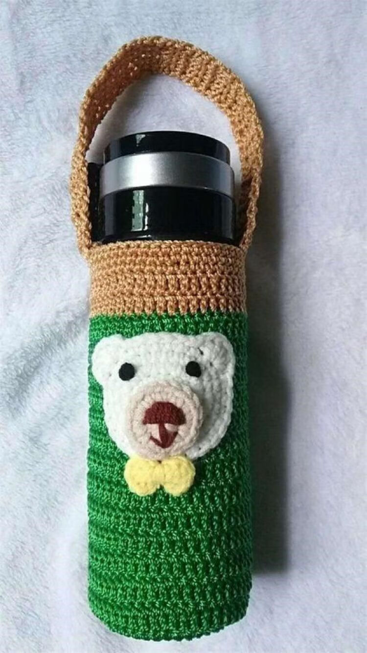 保温杯套斜挎可爱毛绒水杯套保护套通用大号毛线钩织纯手工编织彩虹鸟