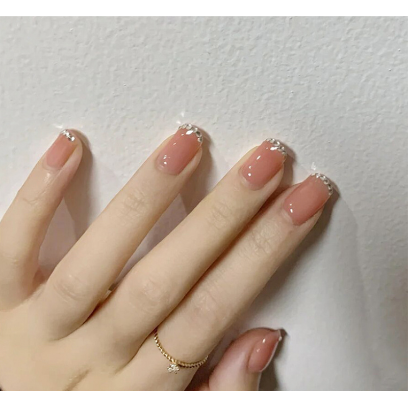 裸色假指甲贴片美甲成品猫眼手指甲甲片果冻胶可拆卸甲片宝蓝色蓝灰钻