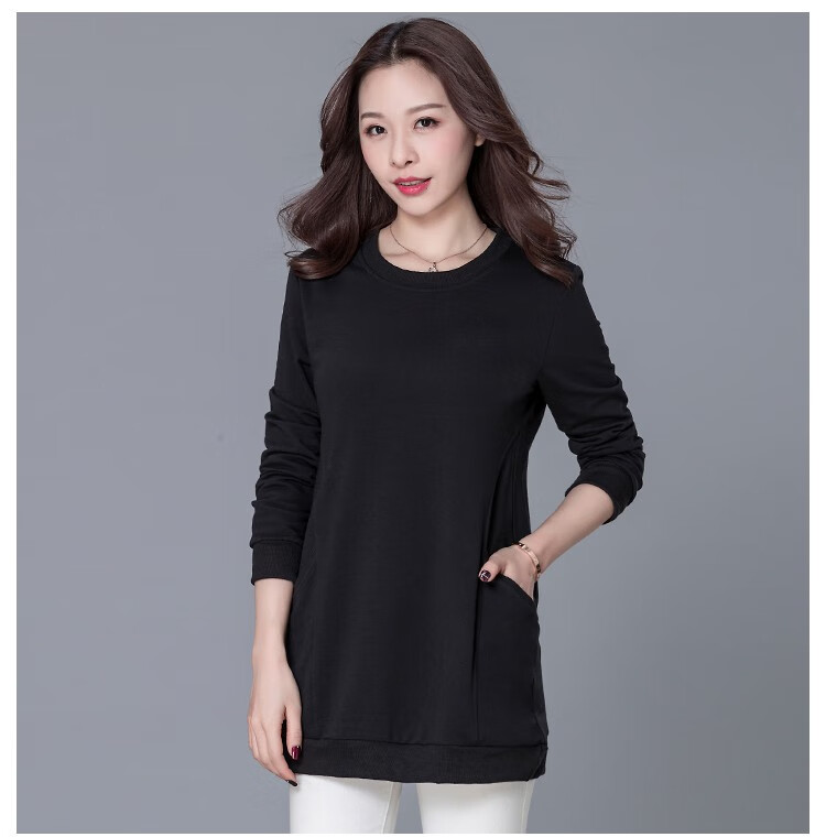 棉质长衫长装中长款女衫土t恤丅中年妈妈秋衣上衣服宽松大款打底 酒