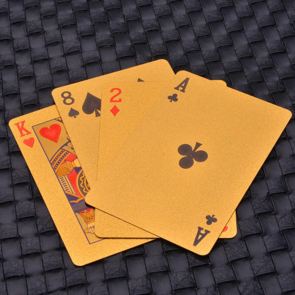 烈海黄金色金箔塑料扑克牌澳门风云同款土豪金创意扑克磨砂扑金色美元