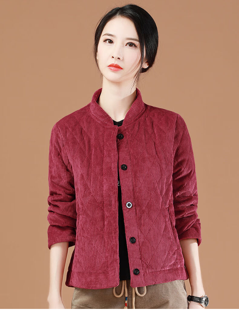 女装新款2021冬季新款夹棉气质灯芯绒夹棉外套女士保暖棉衣条绒加厚短