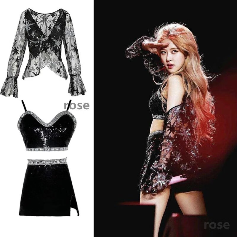 blackpink打歌服朴彩英rose同款科切拉亮片舞台装演出服女团舞蹈打歌