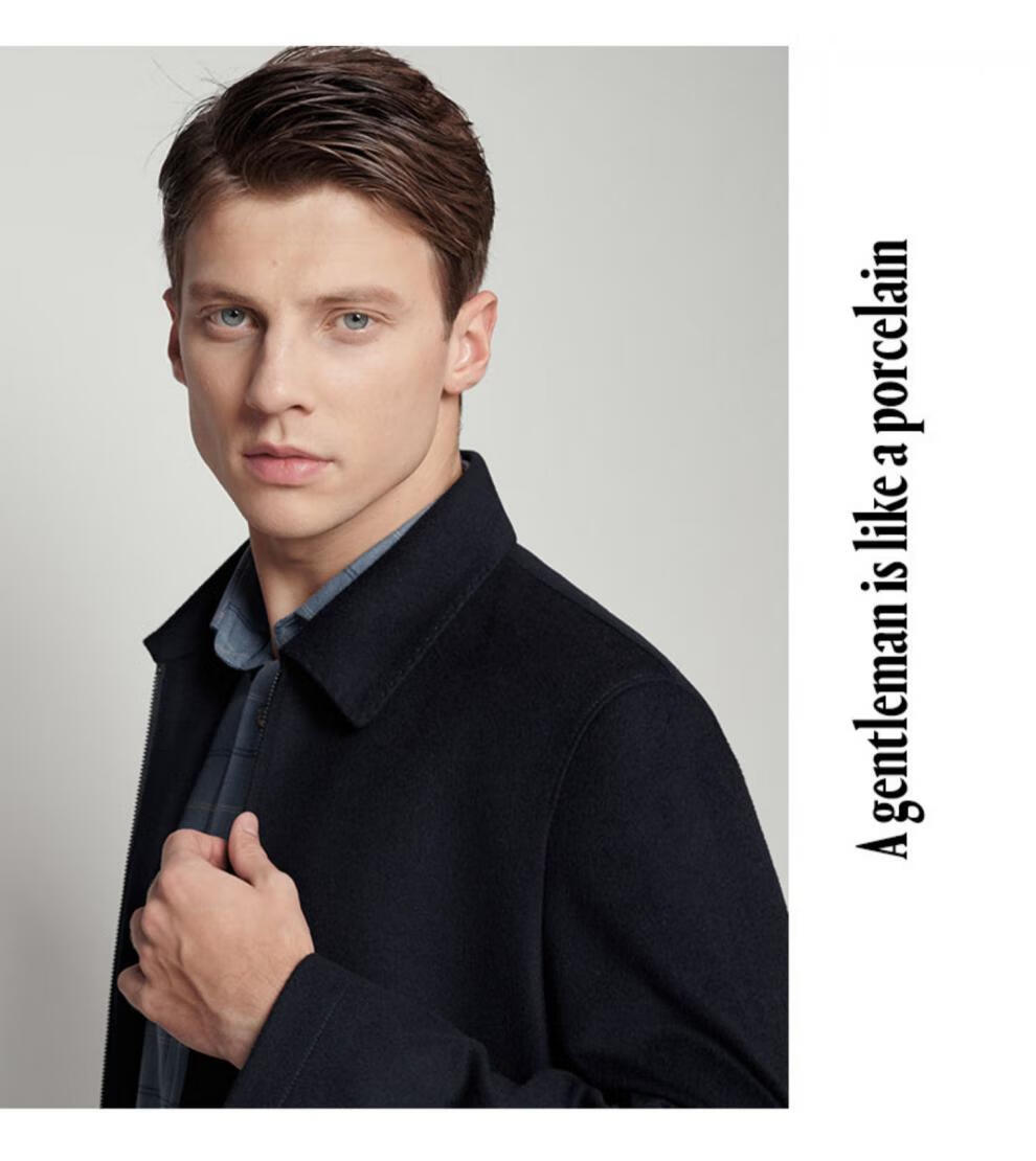 jodoll乔顿冬季毛呢大衣中长款羊毛羊绒商务休闲保暖翻领外套藏青色56