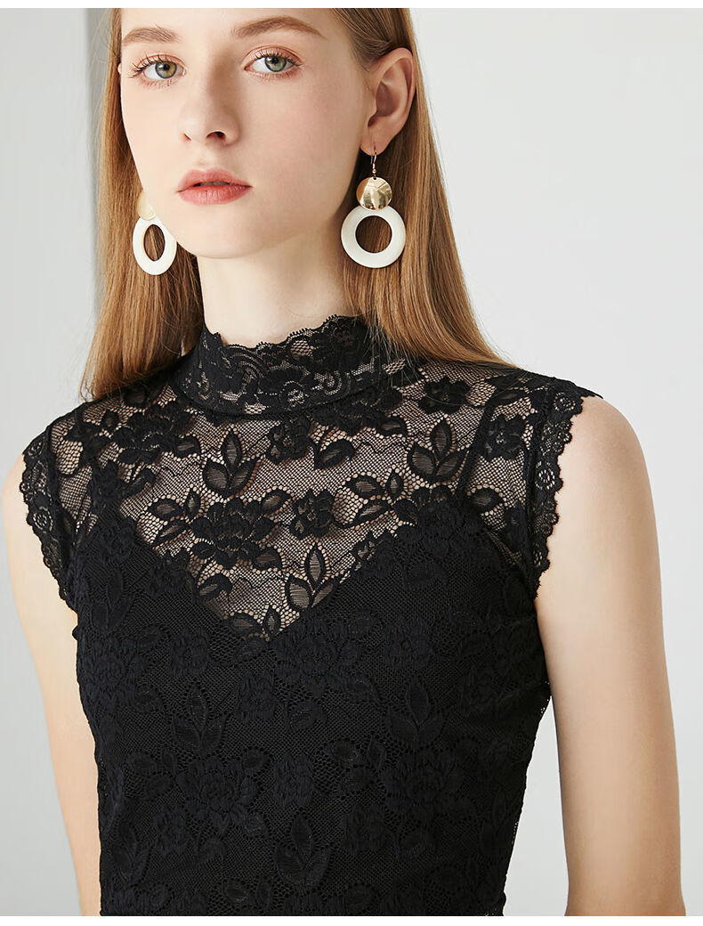 百搭假领蕾丝衫秋冬打底无袖气质显瘦纯者 黑色(m码适合体重95斤左右)