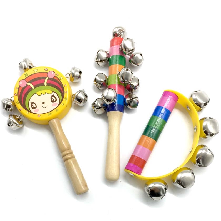 手摇铃木制手摇铃婴幼儿音乐玩具舞蹈乐器半圆手铃握铃铃 浅粉红 女孩