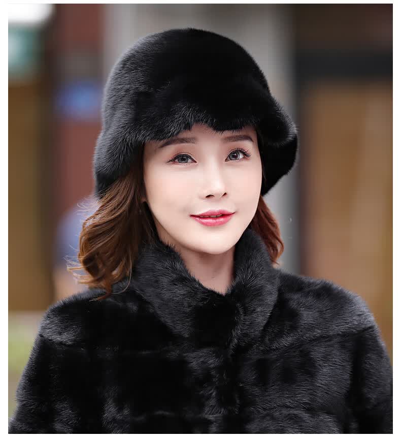 中老年妈妈冬貂皮帽女水貂毛保暖冬季皮草帽子韩版整貂木耳边礼帽铝灰