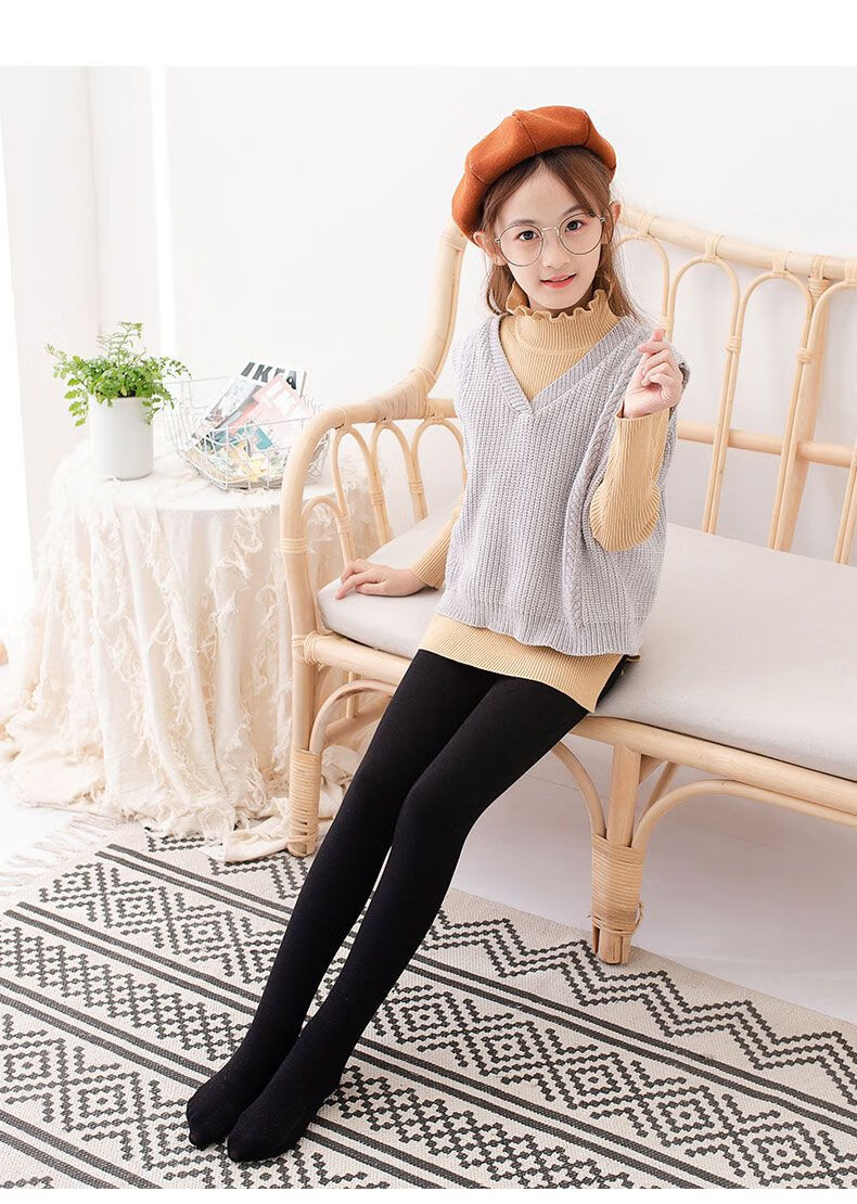 女女童连裤袜加绒加厚肉色光腿神器秋冬季薄绒舞蹈袜肤色儿童打底裤