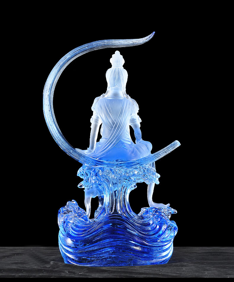 琉璃水月观音摆件观世音菩萨自在观音佛像寺庙佛堂客厅家用供奉工艺品