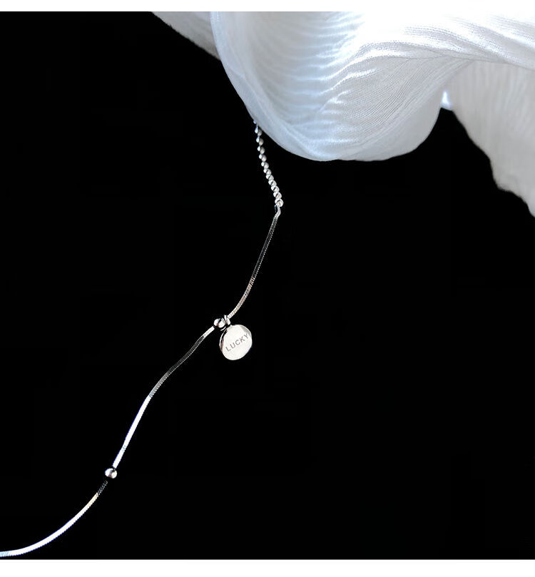 项链女ins冷淡风颈链简约短款锁骨链气质百搭925银银色luck圆片项链