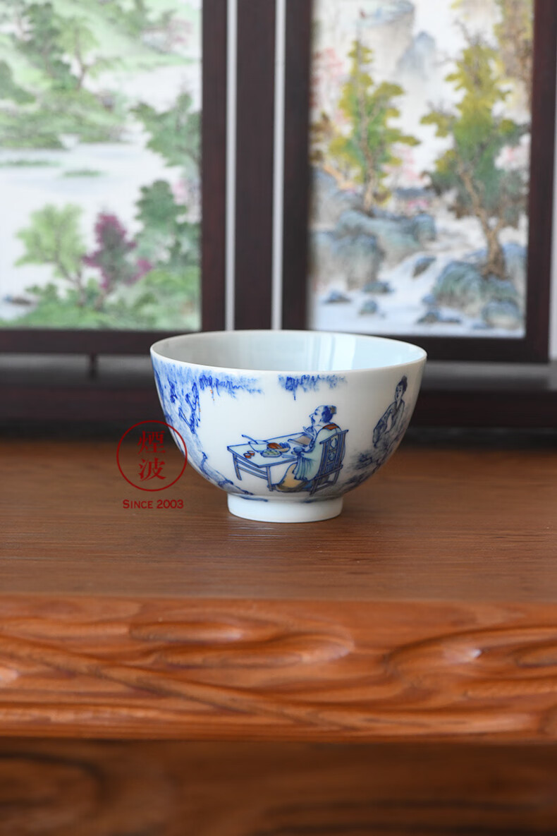 烟波 景德镇 觉山隐窑 赏珍款 斗彩 把酒问月 鸡心杯【图片 价格 品牌