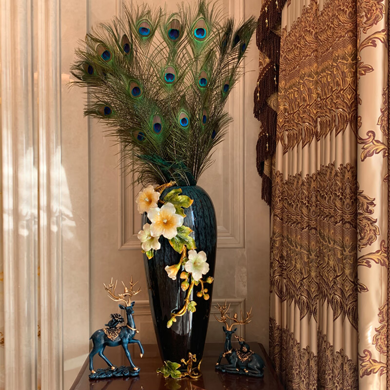 孔雀尾羽 家居饰品摆件孔雀羽毛花瓶孔雀毛真羽毛孔雀翎尾婚庆装饰品