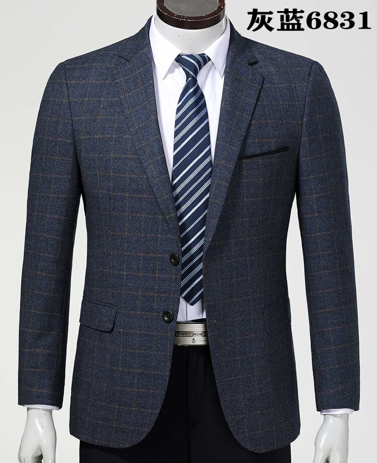 花花公子高档休闲西服男中年大码春秋季羊毛料西装上衣单件外套爸爸装