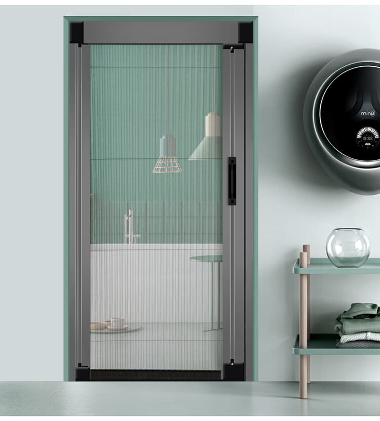 无轨隐形纱门推拉式防蚊门折叠推门隐形家用伸缩沙门铝合金入户门白色