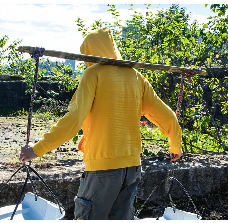 老竹子纯手工农用扁担带绳子铁钩农夫家用挑水挑菜小毛竹楠竹扁担绳子