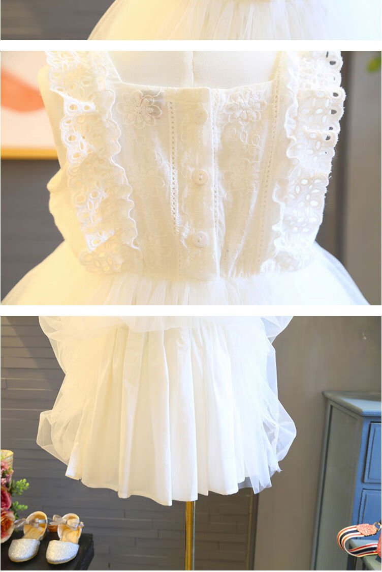 公主裙中大儿童蓬蓬裙白纱裙夏季装宝宝蕾丝背心裙女童连衣裙 白色