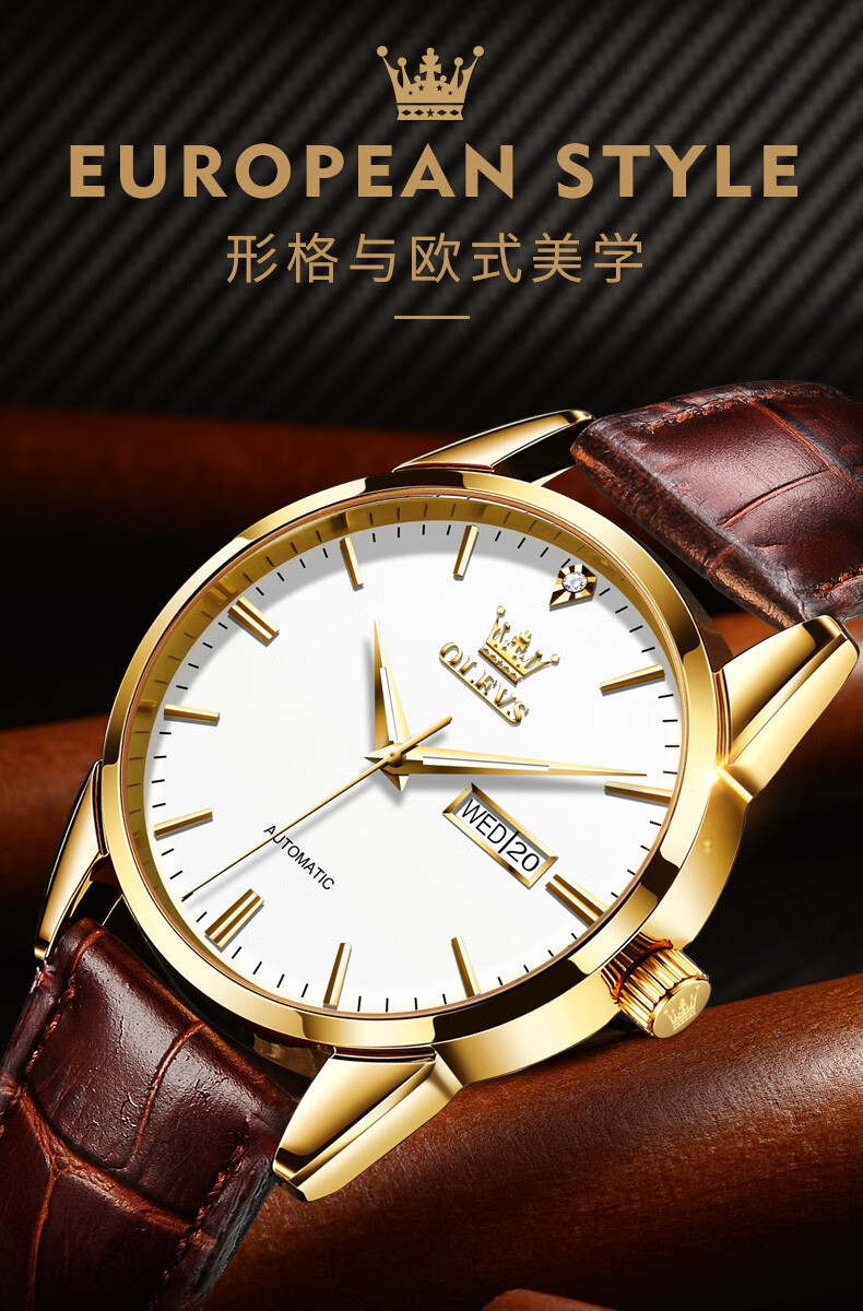 圣诞节礼物欧利时olevs男机械表全自动男士手表潮流时尚简约气质男表