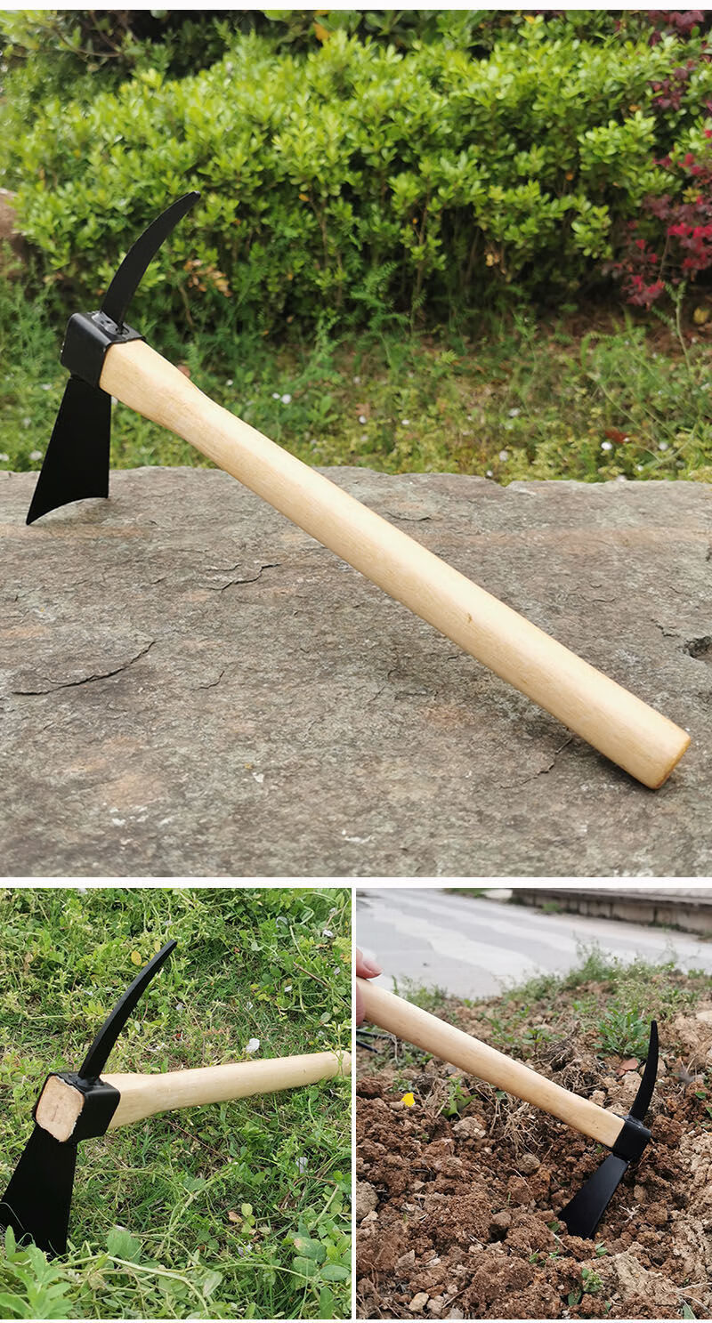 小锄头带把花锄户外长锄农用园林园艺工具钓鱼除草锄草种菜短木柄农具