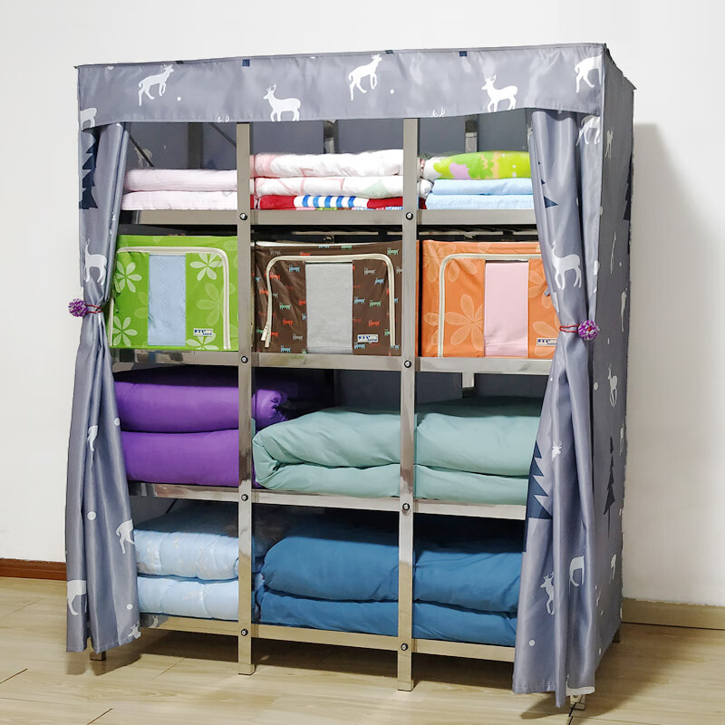 装放棉被子柜大号简易衣柜全钢架多层收纳柜折叠储物衣橱家152被子柜