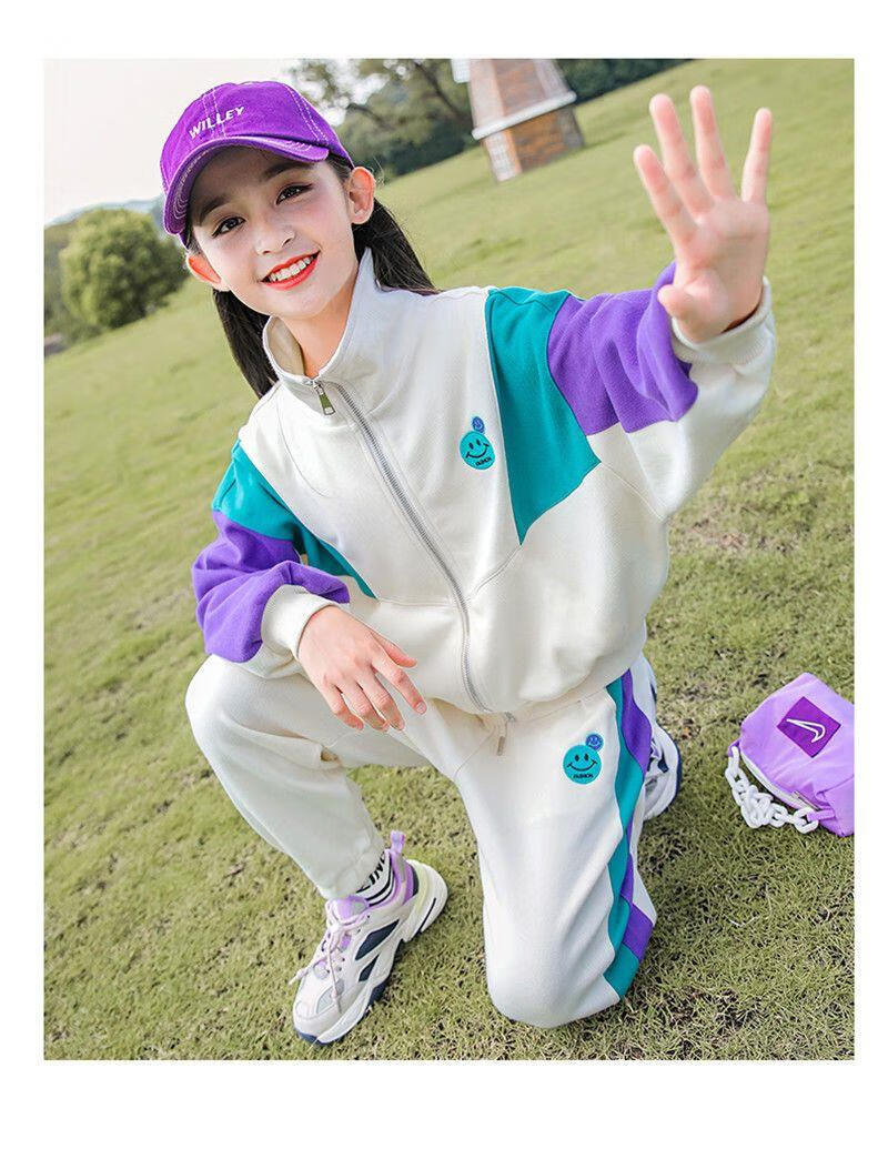 威敦 女孩卫衣10-15岁卫衣春秋套装 女童装卫裤小学生10运动中大童