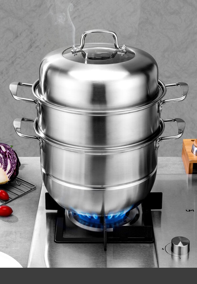 沸福304不锈钢蒸锅家用三层加厚大容量小2双层电磁炉煤气灶用蒸笼馒头