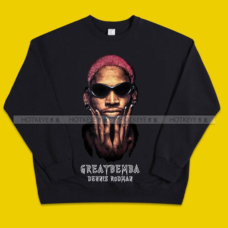 hotkeke芝加哥美式炸街ogrodma大虫罗德曼凝视头像印花无帽圆领宽松