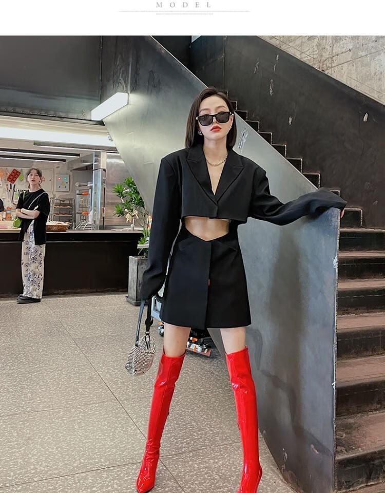 漆皮过膝长靴高跟女网红靴子亮面长筒靴性感大腿靴爵士舞尖头细跟