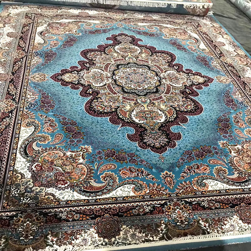 原装波斯地毯真丝地毯欧式美式地毯客厅卧室床边床头床尾地毯宝蓝色