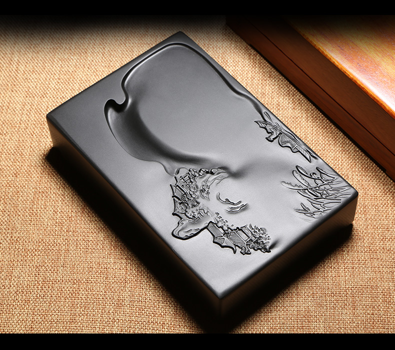 安徽砚台名师设计小楷储墨笔舔老坑原石磨墨条墨块砚台文房四宝歙砚