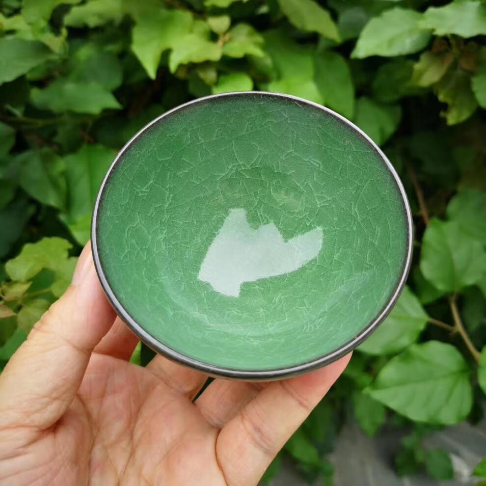 建盏茶杯主人杯大师级古法柴烧翡翠绿冰裂建盏茶杯主人盏杯大师级茶盏