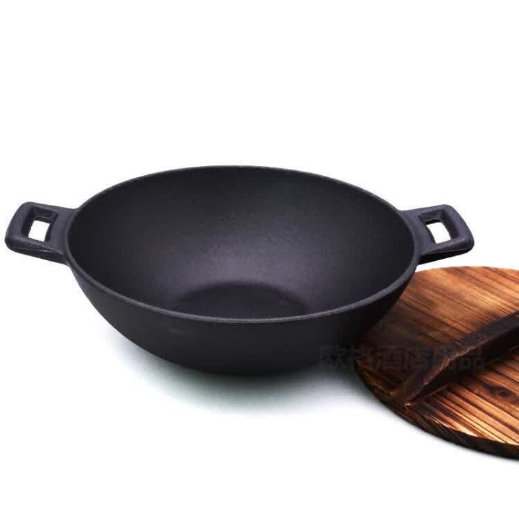 加厚铸铁双耳干锅仔日式商用固体酒精炉家用小火锅生铁锅老式炖锅23cm