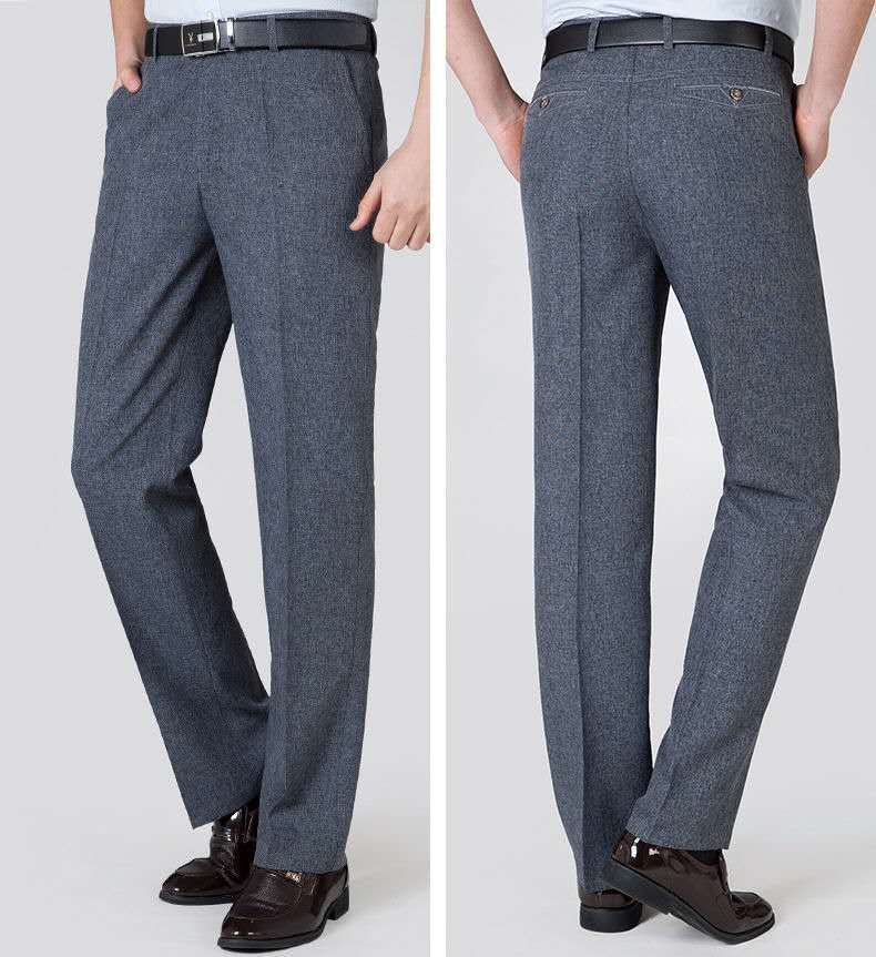 高品质春夏季中老年裤子款中老年男士亚麻裤子男宽松高腰深裆爸爸直筒