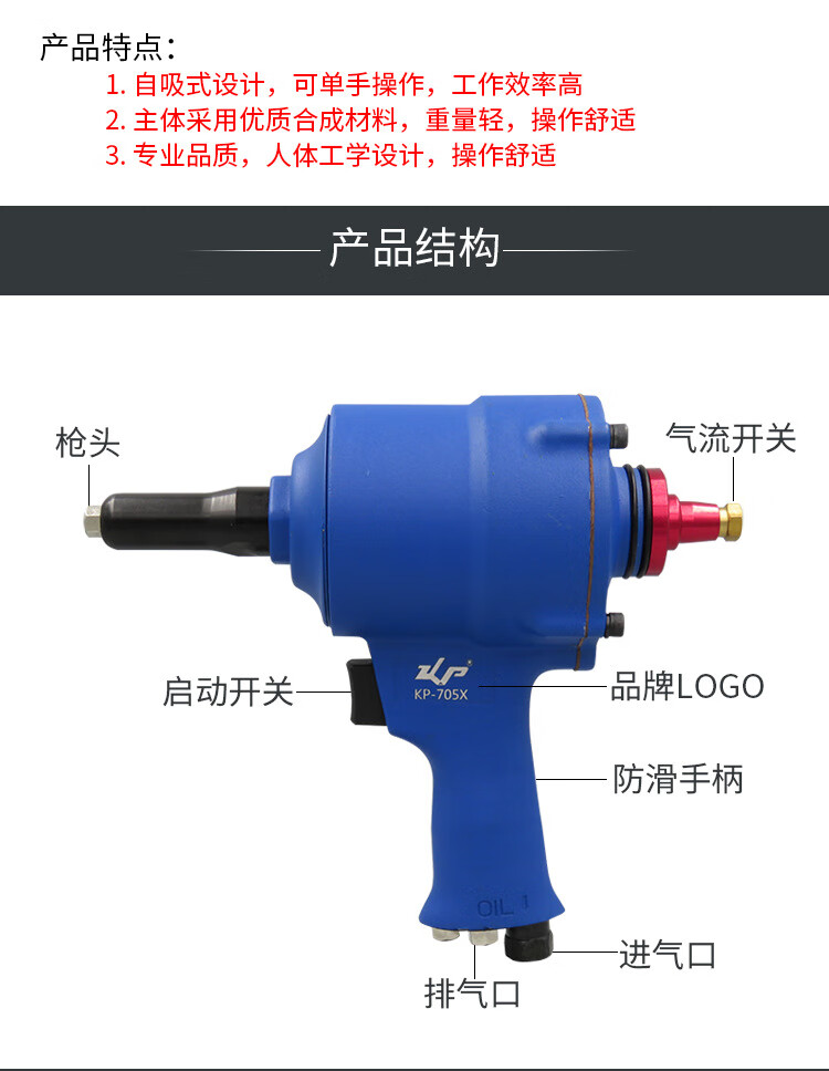 拉钉枪自动拉铆钉机枪式工业级大拉力风动抽芯铆钉枪铆接工具气动工具