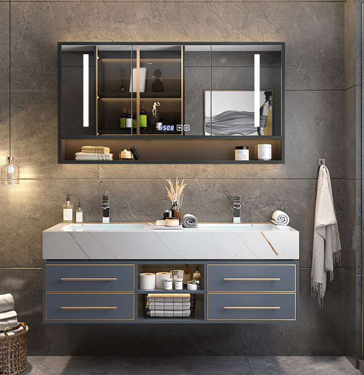 法恩莎浴室柜家用智能北欧浴室柜组合现代简约轻奢落地洗手洗脸盆卫生