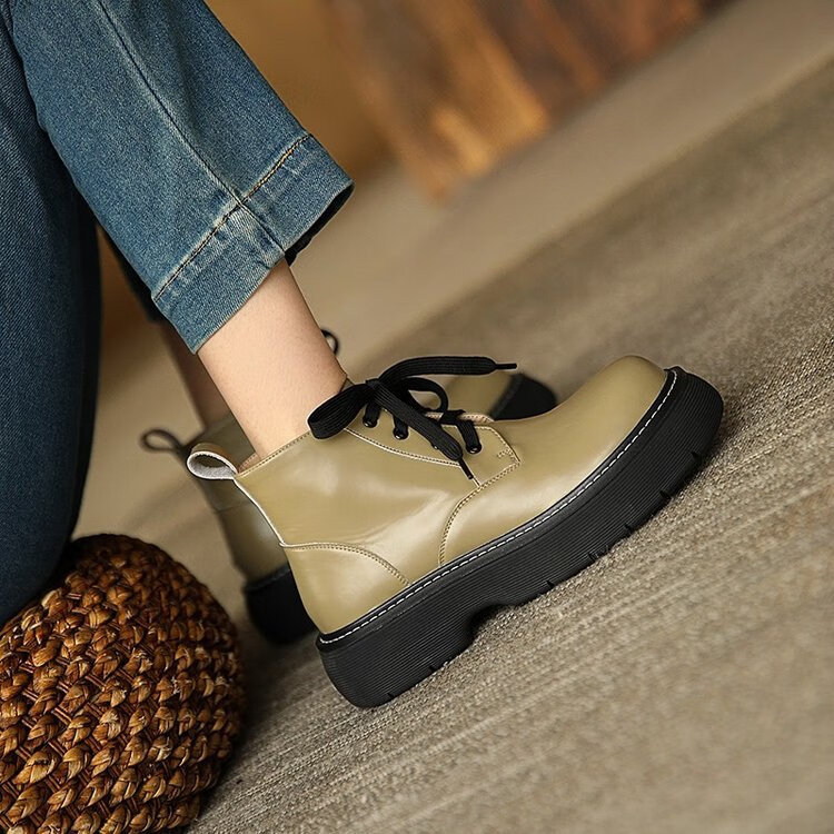 芬途(fentu) 牛油果~英伦小皮鞋女2022年新款绿色复古皮质单鞋百搭