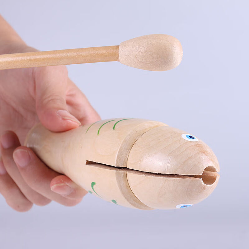 儿童木鱼卡通打击乐器幼教道具实木响桶幼儿园音乐教具大红色原木色