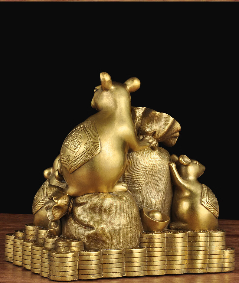 五鼠招财铜老鼠摆件桌面纯铜生肖鼠吉祥物风水家居客厅玄关装饰品 22