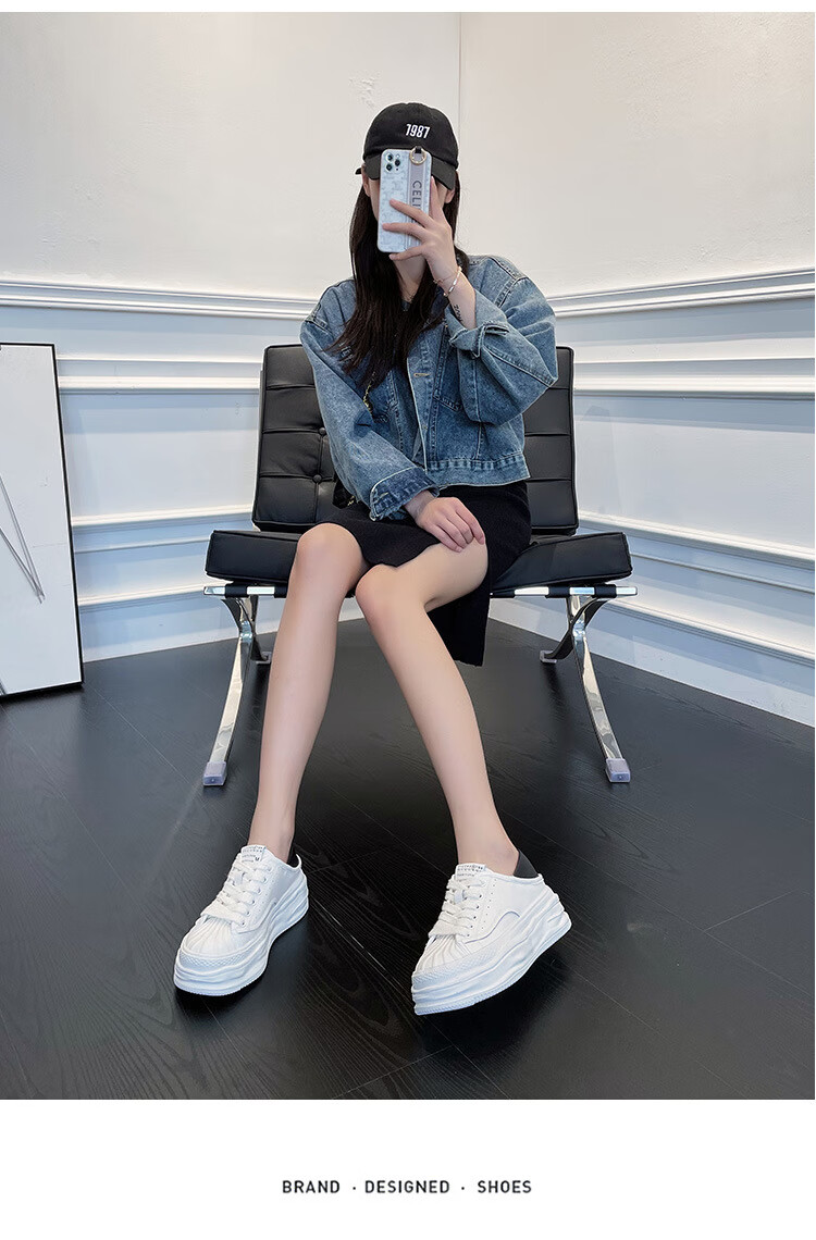 梵梦妮小个子增高款贝壳头溶解小白鞋女踩脚两穿单女鞋松糕厚底增高