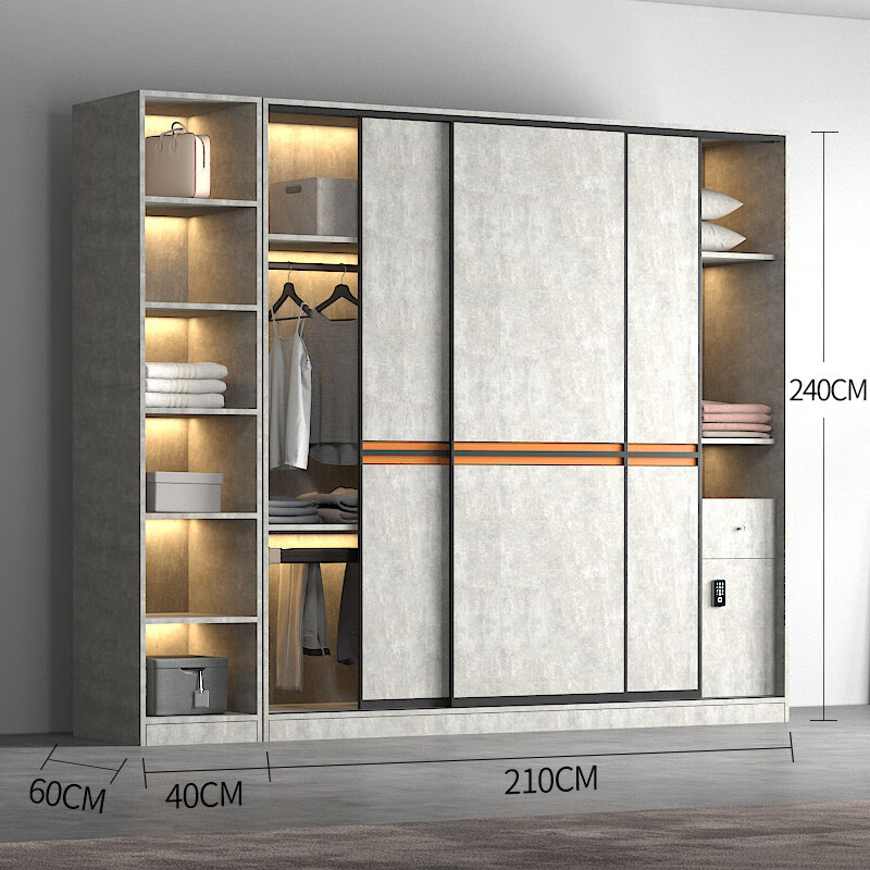 茗雅泰轻奢推拉门衣柜家用卧室简约现代移门衣帽间柜子组合定制一门到