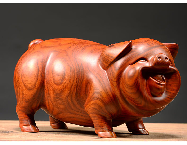 奈希森木雕对猪摆件实木雕刻十二生肖动物客厅家居装饰红木工艺品花梨