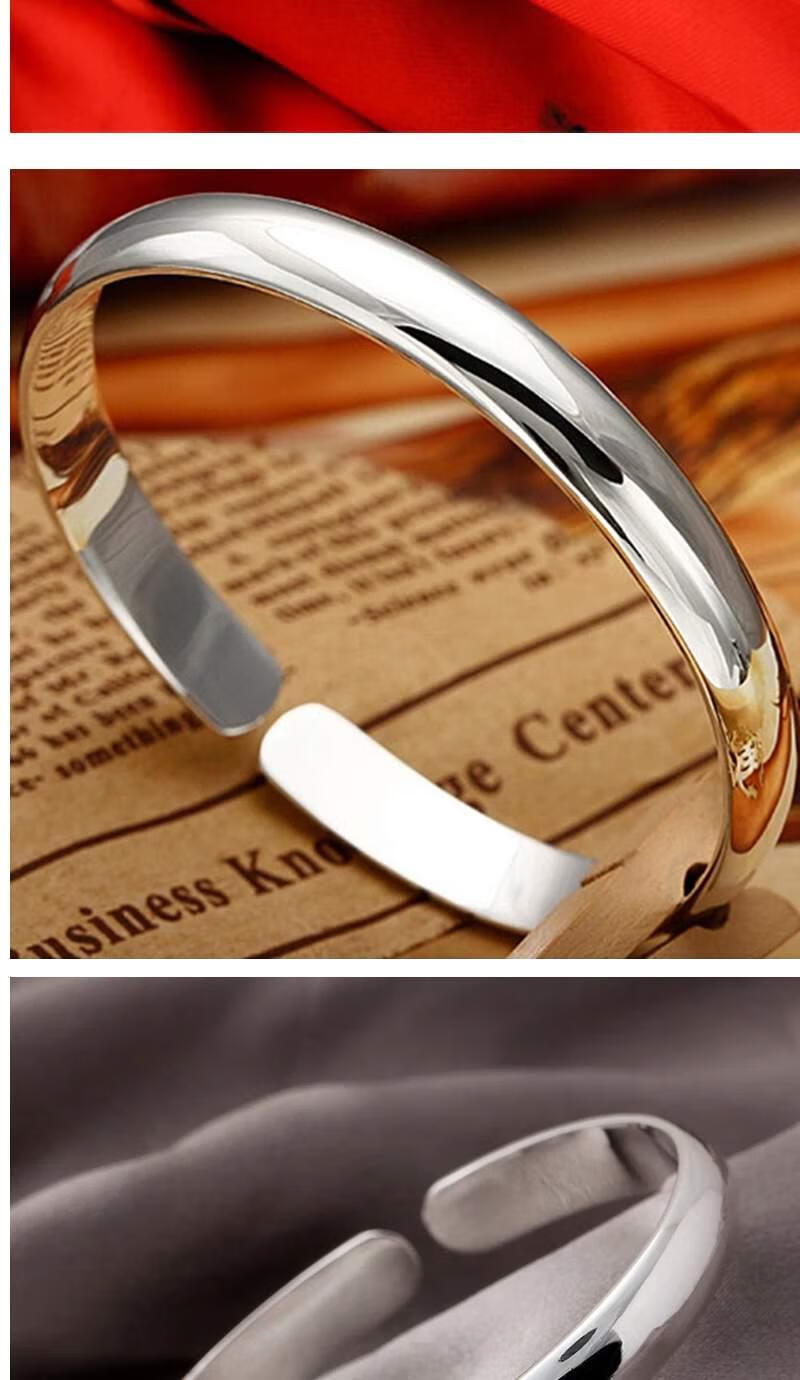 银手镯s银手镯足银女开口光面贵妃银镯送女友送妈妈 光面贵妃20克