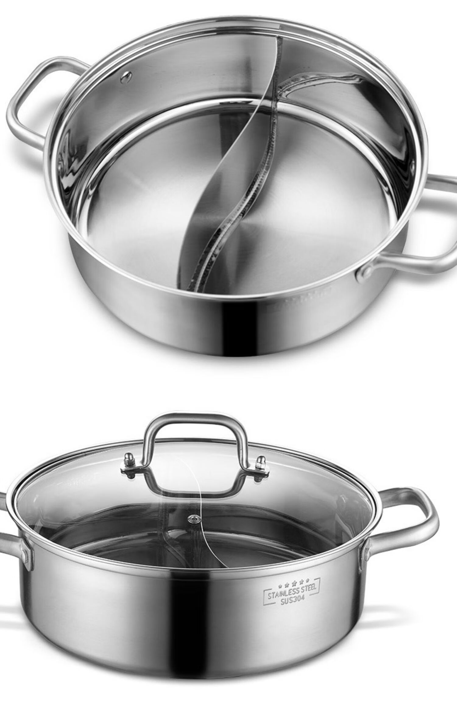 一体成型鸳鸯锅304不锈钢电磁炉专用加厚涮锅 大容量家用火锅锅火锅盆