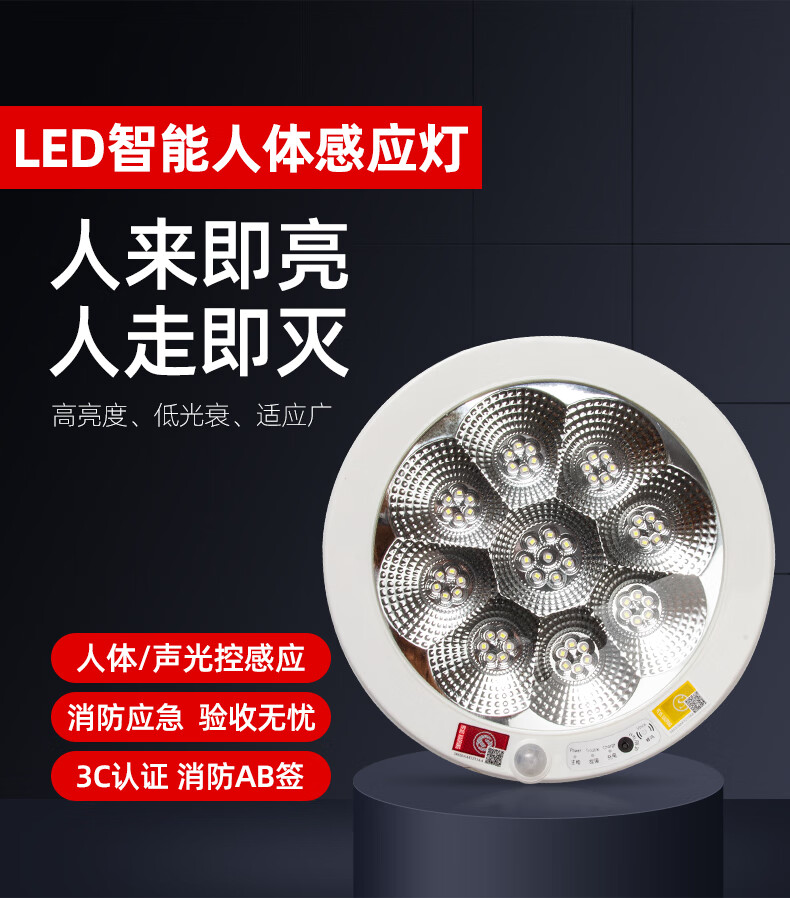 led感应吸顶灯人体感应声控消防应急声控光控灯楼道厨卫灯led吸顶灯