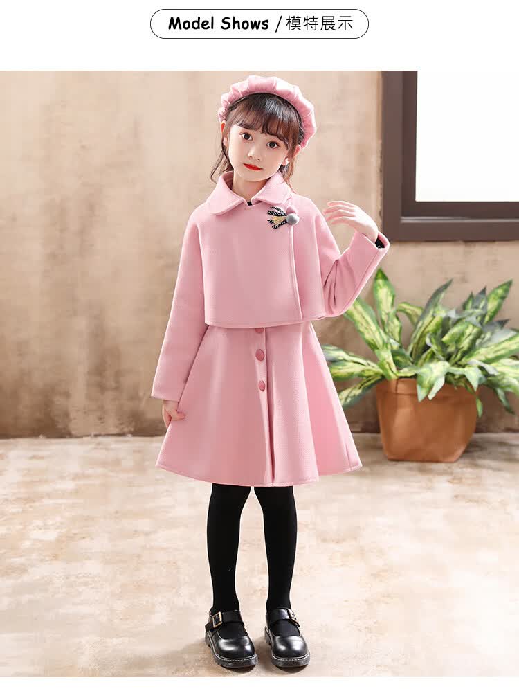 大童女童秋冬装套装裙长裙子装小女孩中长裙冬季毛呢两件套 红色毛呢