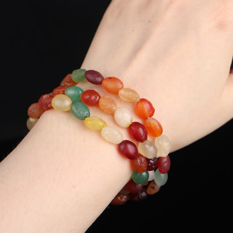 初逅 阿拉善手串原石戈壁葡萄干糖心玛瑙彩色单圈手链女款礼物饰品 单