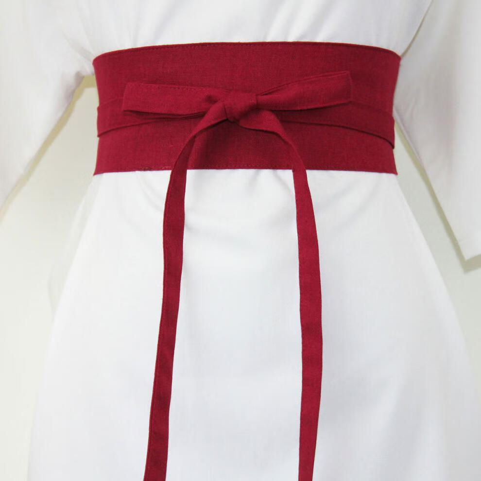 新品腰封女yq自制双流苏款酒红色腰封纯色棉麻日式和服腰封古风汉服