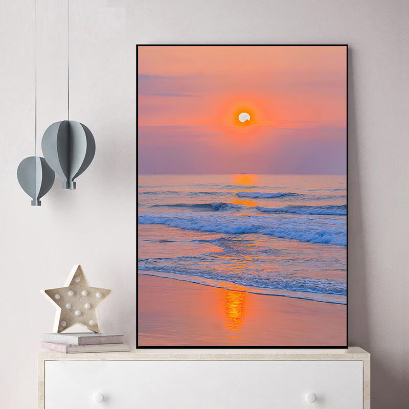 挂画小众海上日落装饰画现代卧室床头温馨北欧摆画摄影背景墙挂画落日