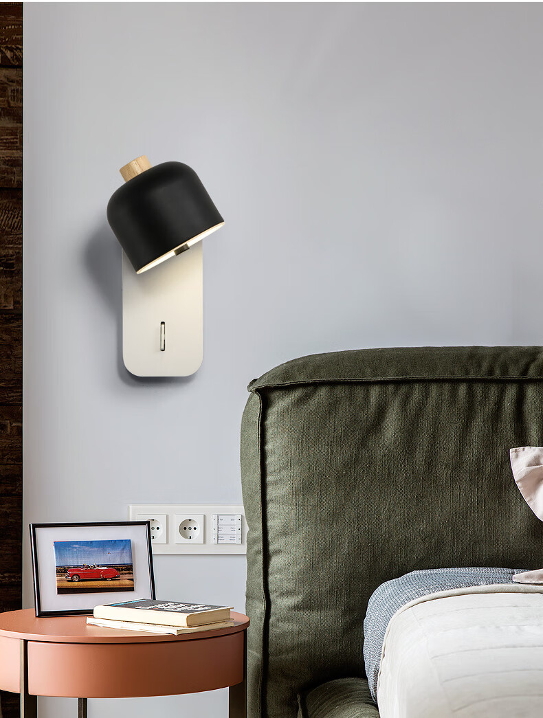 现代简约壁灯创意装饰挂墙灯过道楼道壁挂灯家用房间带开关床头灯 黑