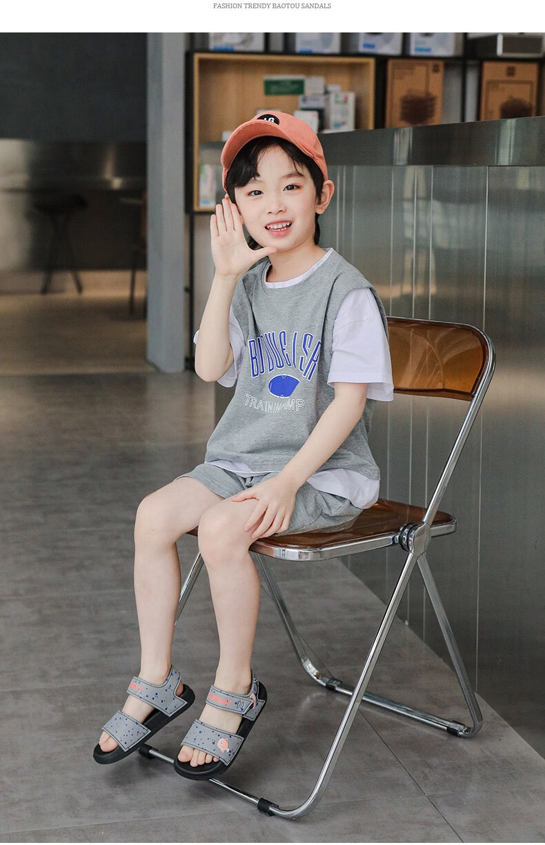 比心鸭童鞋夏季男童帅气露趾凉鞋夏日男孩孩潮流活力防滑软底沙滩鞋